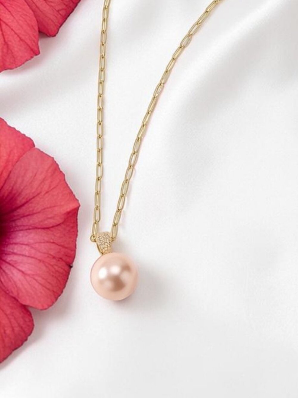 Pink Pearl Cubic Zirconia Necklace